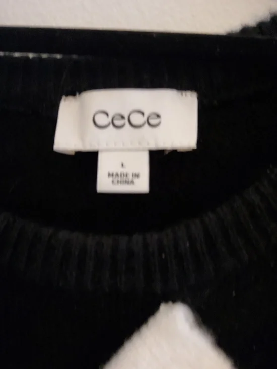 CeCe Black Knit Top with White Bow Cluster - Picture 2 of 4